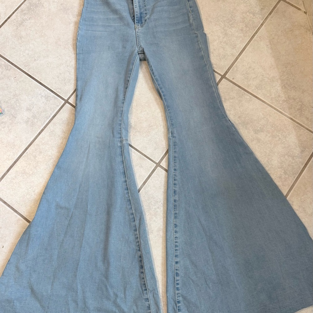 Free People Light Blue Flare Wide Leg Jeans
